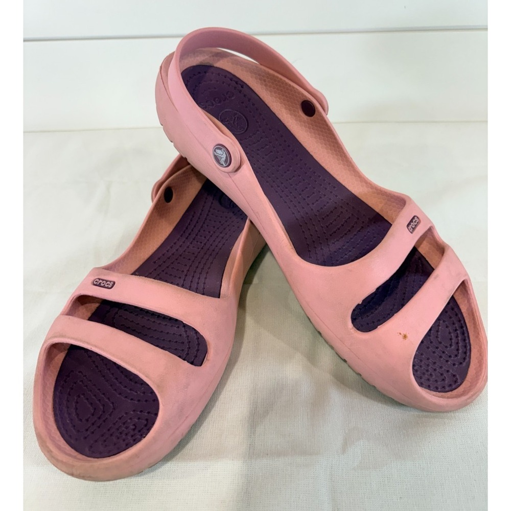 Crocs Cleo II Double Strap Slingback Sandals Women's Size 11 Pink Purple Slides